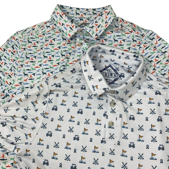 Lot Of 2 Burlebo Shirt Mens Small Golf Polo Hunting Fishing Wildlife Golf Cart - Picture 1 of 13